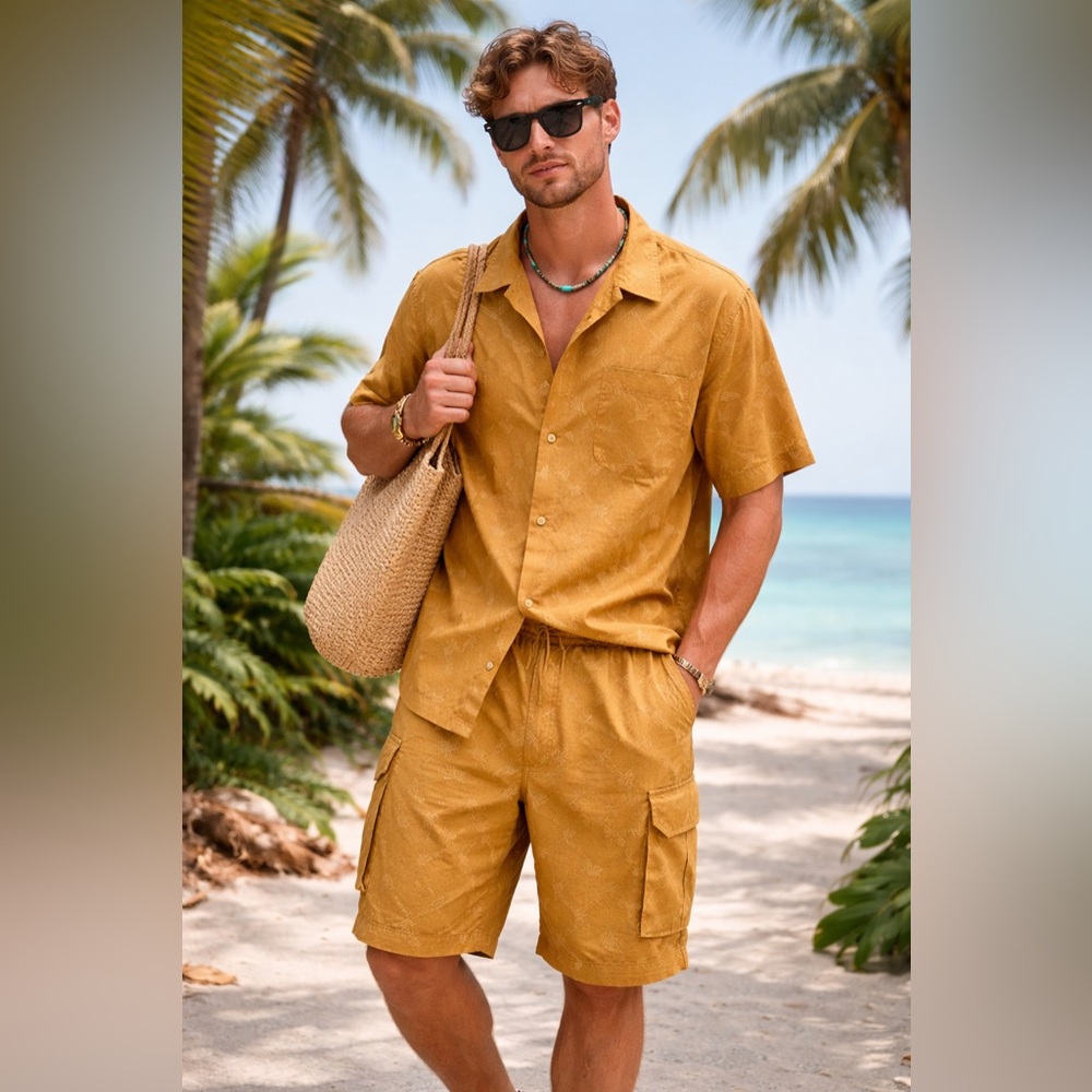 Design Lab Men's Mustard Cargo Shorts and shirts